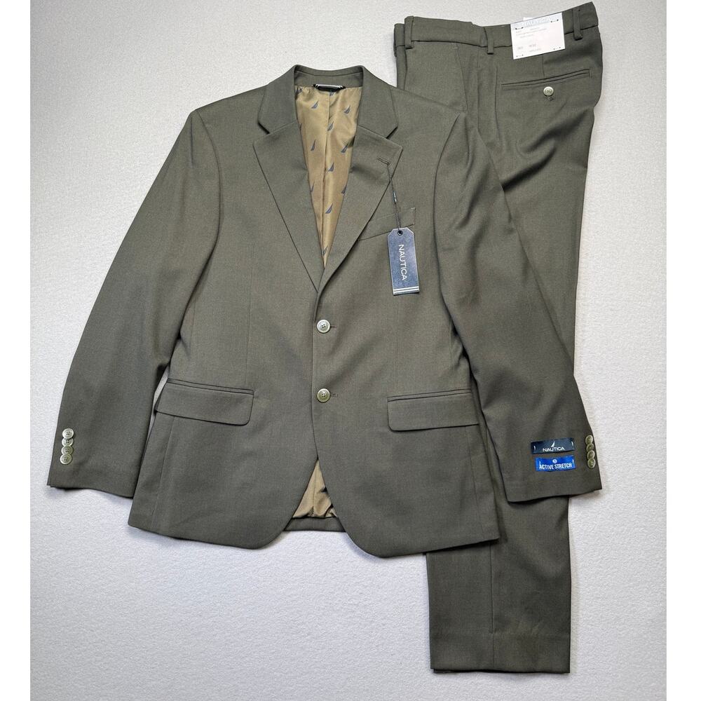 Nautica Men's Modern-Fit Stretch Fall Suit Olive Green  36S 30W $395
